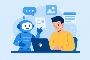 Top 10 Free AI Tools for Marketers & Creators in 2025 Marketer and AI Collaborate at Desk